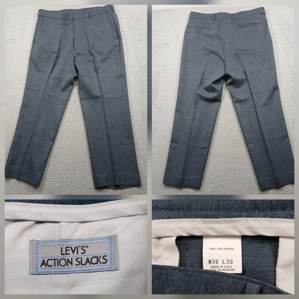 Vintage‎ Levi's Action Slacks Mens 36x30 Gray 100% Polyester Made in USA EUC